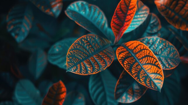 Close up photograph of a croton plant