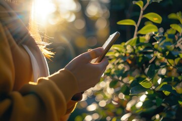 A close-up shot of a person holding a cell phone, ready to make a call or check messages