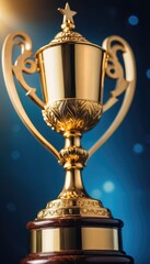 Fototapeta premium A golden cup trophy, elegantly crafted with ornate details, representing excellence and success