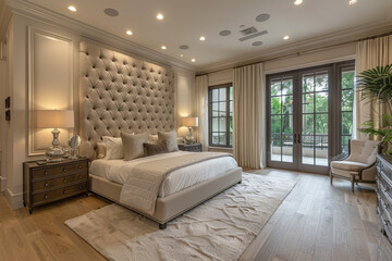 Naklejka premium Bright Elegant Bedroom with French Doors
