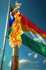 A single torch with a national or international flag in the background, suitable for patriotic or celebratory events