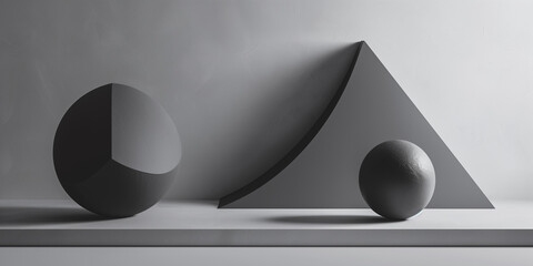 A still life featuring a sphere, a cylinder, and a triangle against a light gray background
