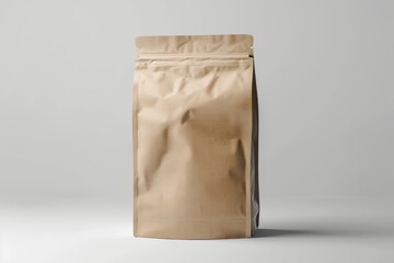 A Single Kraft Paper Stand-Up Pouch With Zipper Seal on a White Background