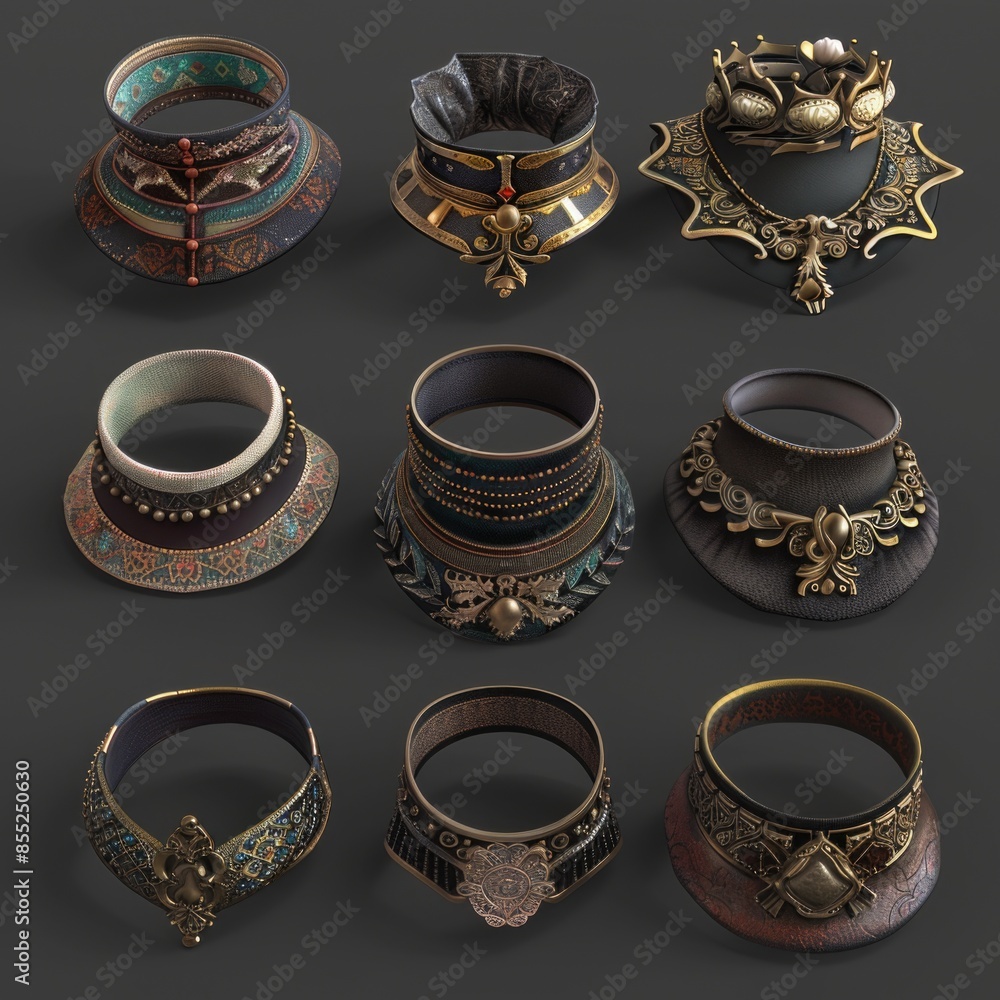 Poster A collection of rings in various shapes and sizes spread out on a table, ideal for use as a decorative element or to showcase your accessories