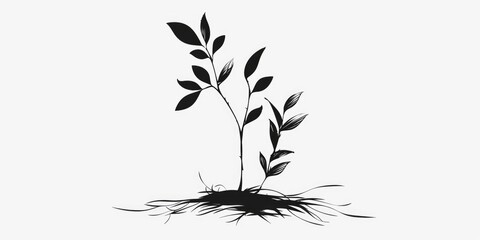 A simple illustration of a plant in black and white