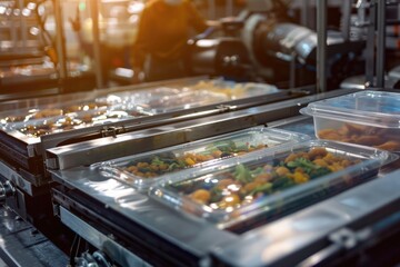 A collection of food products sits atop a moving conveyor belt, perfect for capturing attention in ads or editorial content