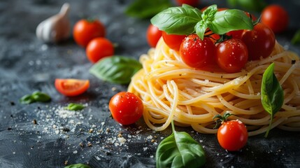 Plate of Spaghetti With Tomatoes and Basil