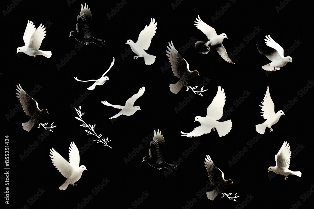 Sticker A flock of white birds soaring through the sky, creating a beautiful aerial display