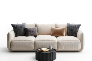 Obraz premium A Contemporary Living Room Sofa With Textured Cushions and a Stylish Coffee Table