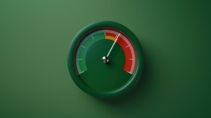 A green gauge with a needle pointing towards the red zone, indicating a high level of something.