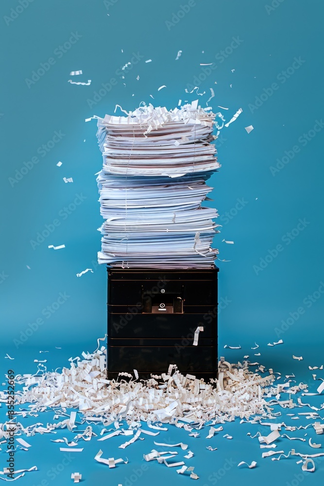 Poster A stack of papers sits atop a wooden storage box in a rustic setting
