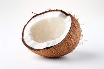 A half of raw coconut isolated on clear white background