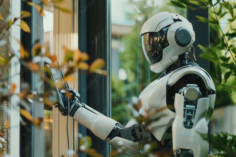 Aufkleber A robot standing in front of a window