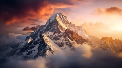 Obraz premium Mountains surrounded by fog The atmosphere is quiet.generate ai