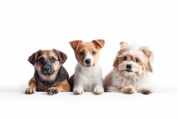Three Adorable Puppies Posing Together on a White Background