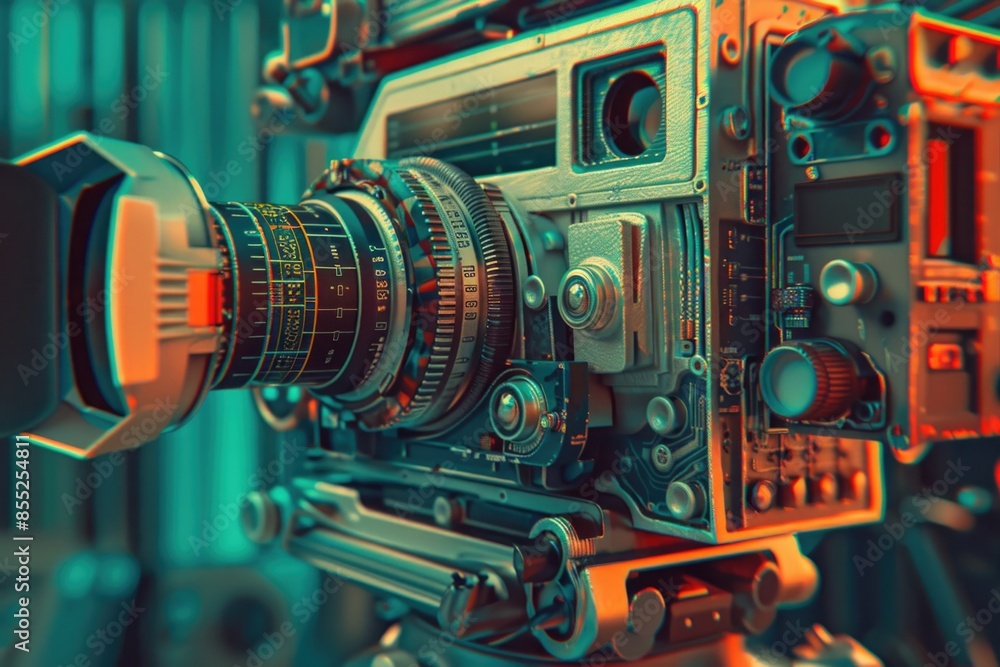 Aufkleber a close-up view of a camera sitting on a tripod, ready for use