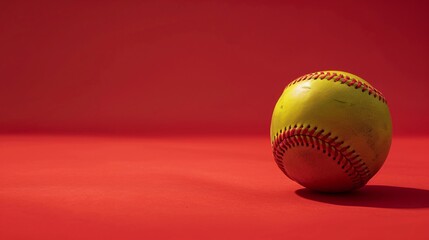 Yellow Softball on Red Background