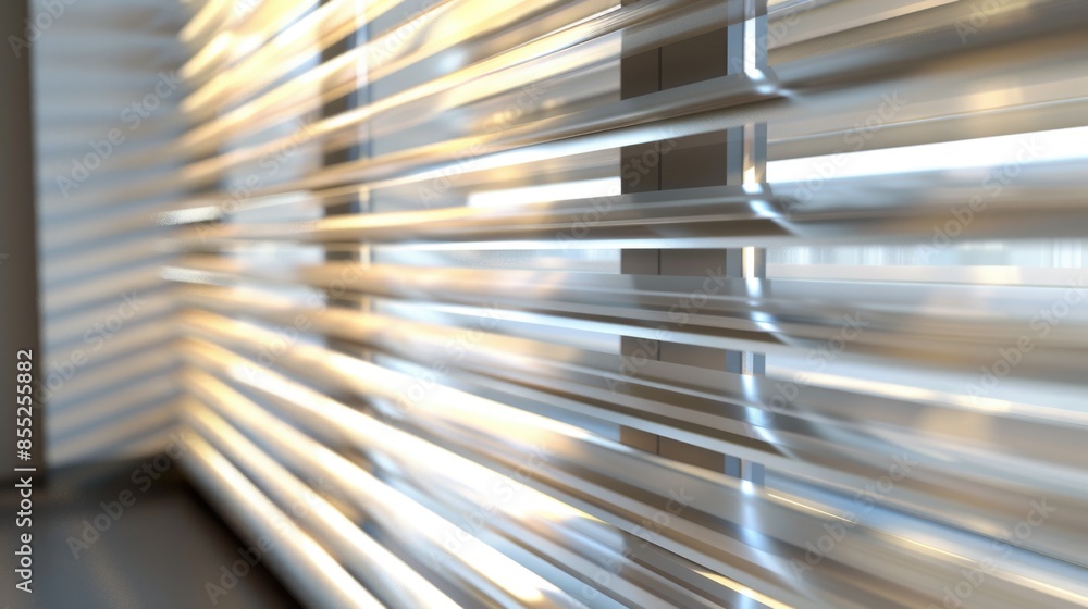 Poster a blurry image of a window with blinds closed