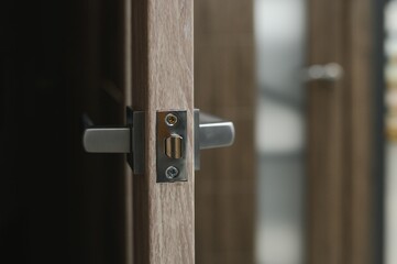 Doors are sold at a hardware store. Choosing doors for the house close-up. Interior renovation...