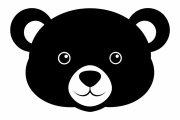 Black silhouette of a toy bear face isolated on a white background. Cute plush bear head. Concept of kids toys, childhood, fun, game, playtime, minimalist design. Print, icon, design element