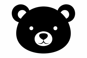 Black silhouette of a toy bear face isolated on a white background. Cute baby plush bear head. Concept of kids toys, childhood, fun, game, playtime, minimalist design. Print, icon, design element