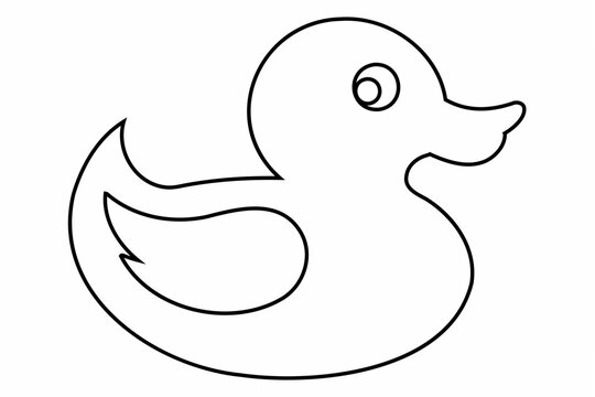 recommend clip art: Black outline of a rubber duck isolated on a white background. Bath toy duck icon. Concept of minimalism, bath toy, simple design. Print, icon, logo, template, design element, coloring page