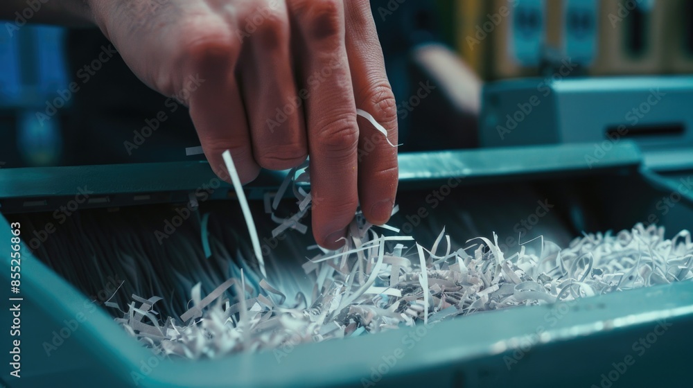 Aufkleber Close-up view of a person using a pair of scissors to cut shredded paper, possible use in craft or DIY projects