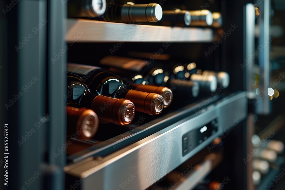 Poster a collection of wine bottles displayed on a wooden shelf