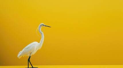 Obraz premium A_minimalist_composition_of_a_heron_standing_elegantly_on_a_yellow_background
