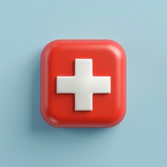 Fototapeta premium A 3D illustration of an ambulance icon featuring a white cross on a red background, symbolizing emergency medical services.