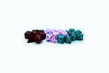 Colorful dice set for dungeons and dragons. 