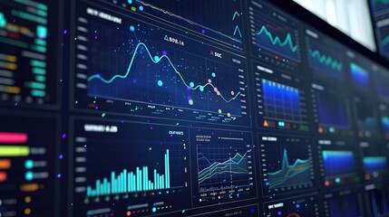 Fototapeta premium Analyst working on data analysis or BI dashboard on computer monitor Business team analyzing financial data by Fintech in corporate office for business marketing and strategy planning Trailblazing