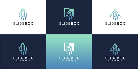 Fototapeta premium Collection of box delivery vector logo. Abstract fast package service design idea. 