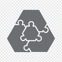 Simple icon hexagons puzzle in gray. Simple icon hexagon puzzle of three elements and center on transparent background for your web site design, app, UI. EPS10.