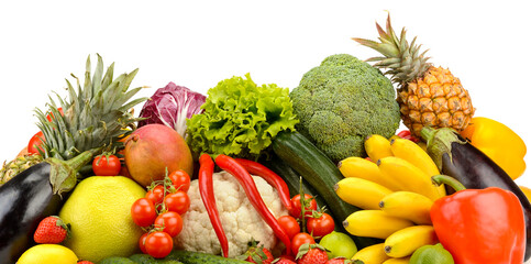 Collection of fruits and vegetables isolated on white background for your project.