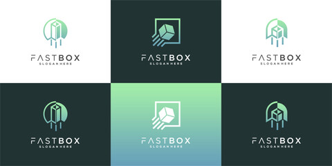 Fototapeta premium Fast box logo vector collection idea. Package, delivery, order, service design template.