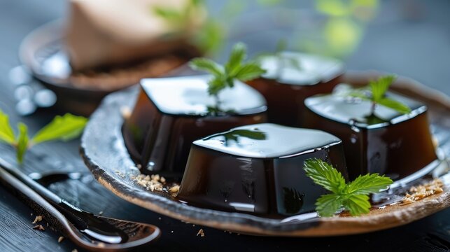 Herbal Dessert Made with Grass Jelly and Milk Mesona Chinensis