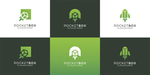 Collection of rocket box logo vector idea. Abstract start up logotype or delivery service design.