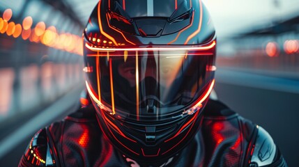 Fototapeta premium Futuristic Motorcycle Helmet with Neon Lights