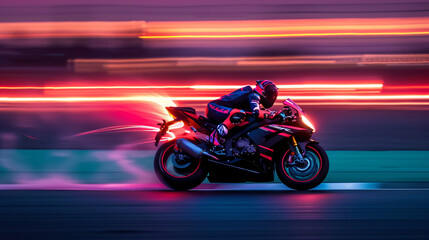 Fototapeta premium Motorcycle Racer at High Speed with Motion Blur