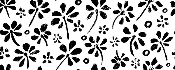 Simple seamless pattern of hand drawn flowers, abstract colorful background.Hand drawn painting for your fabric, wrapping paper, wallpaper design