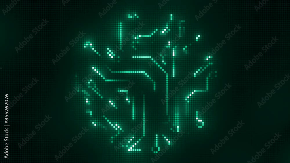 Aufkleber abstract running green neon signals looking like bending lines inside circular shape. motion. glowin