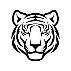 Tiger Face logo or modern line icon. Vector line art and icon design with bold outline. Black and white Pixel Perfect minimalistic symbol isolate white background. Creative logotype