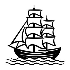 Ship logo or modern line icon. Vector line art and icon design with bold outline. Black and white Pixel Perfect minimalistic symbol isolate white background. Creative logotype