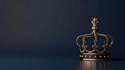 An exquisite royal crown, featuring ornate details and jewels, is elegantly placed against a deep blue backdrop, exuding luxury and power