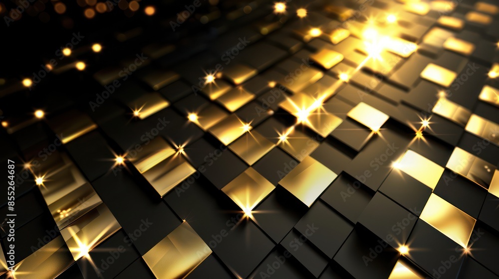 Aufkleber abstract image of numerous golden cubes arranged in a pattern, glowing with light against a dark bac
