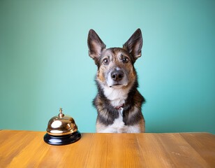 Dog Sitting with Bell Illustrating Pavlov's Conditioning