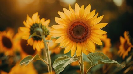 Fototapeta premium Blooming sunflower in close up