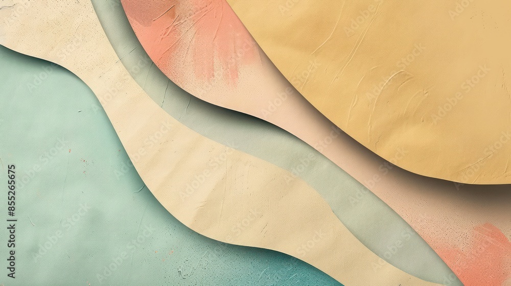 Poster an artistic image showcasing a textured abstract design with curves resembling waves using pastel co
