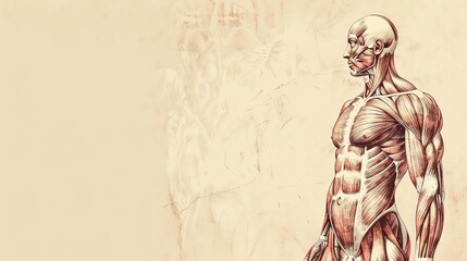 Naklejka premium Intricate anatomy of muscles on a plain background, with blank areas for text, perfect for educational content and medical studies
